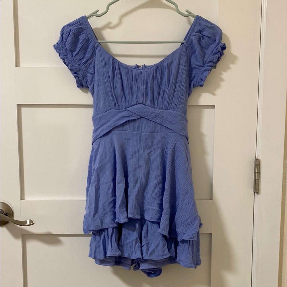 Altar’d State Blue Short Sleeve Back Bow Tie Romper Small